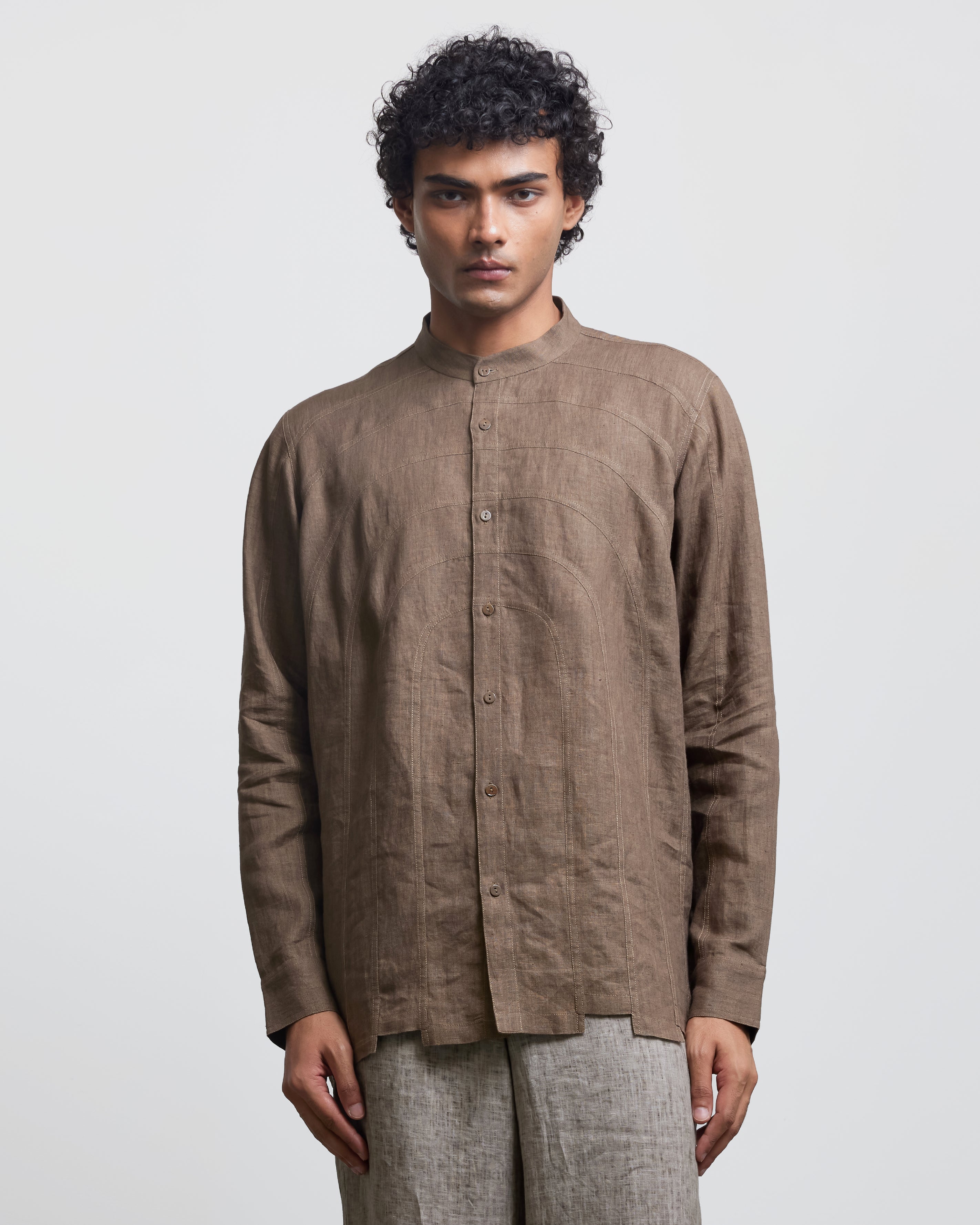 COUNTRYMADE Shirts ARCH ECHO LADDER PANEL SHIRT en lin à col officier