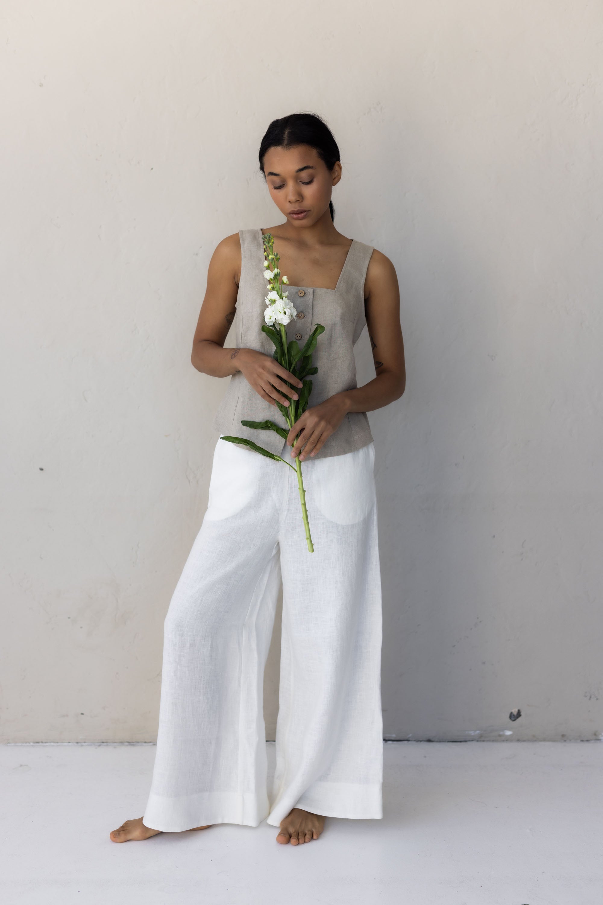 Laumė linen Linen Bottoms Hazel pantalon en lin blanc crème