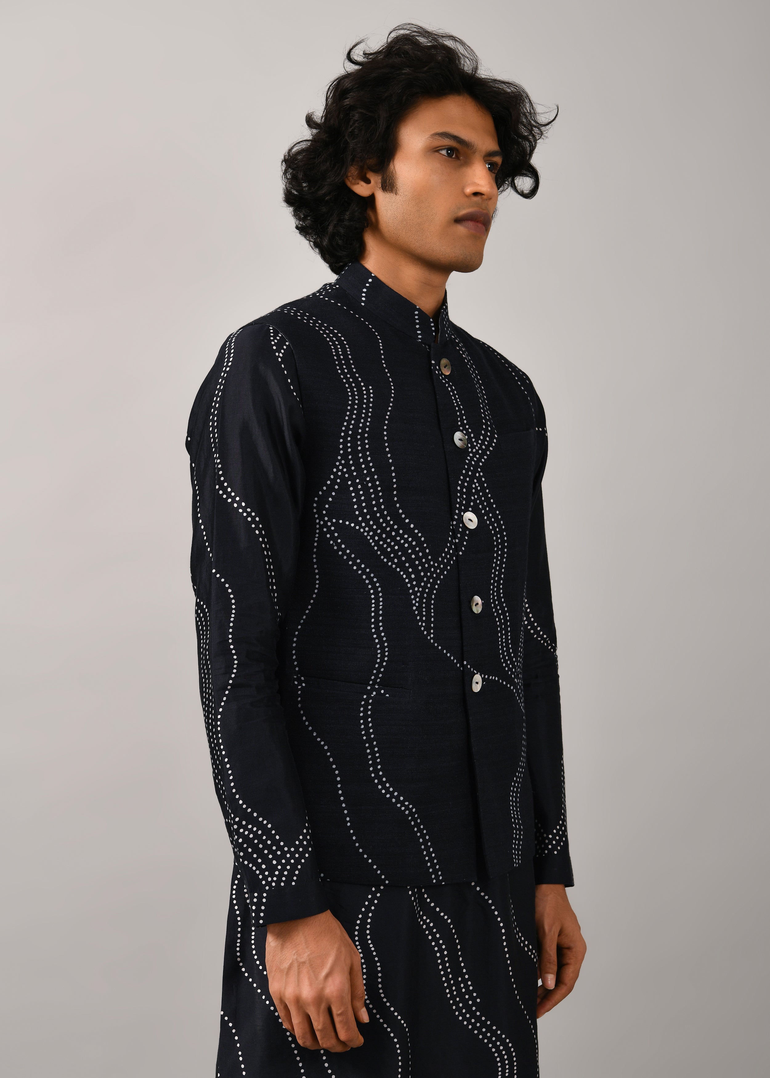 COUNTRYMADE Nehru Jackets Constellation Printed Bundi veste marine coton soie