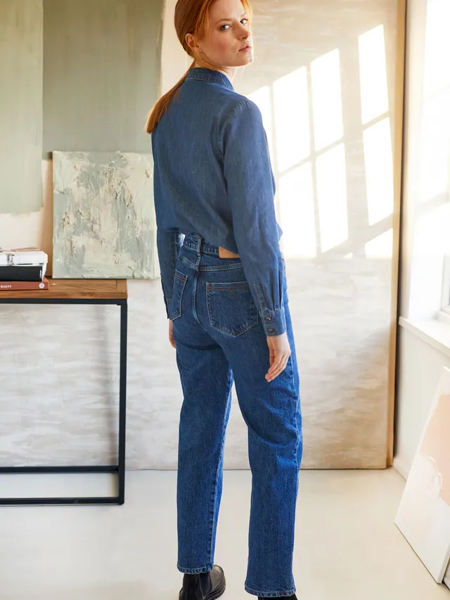 Sourire Multicolore Pantalons jean droit en coton bio bleu délavé