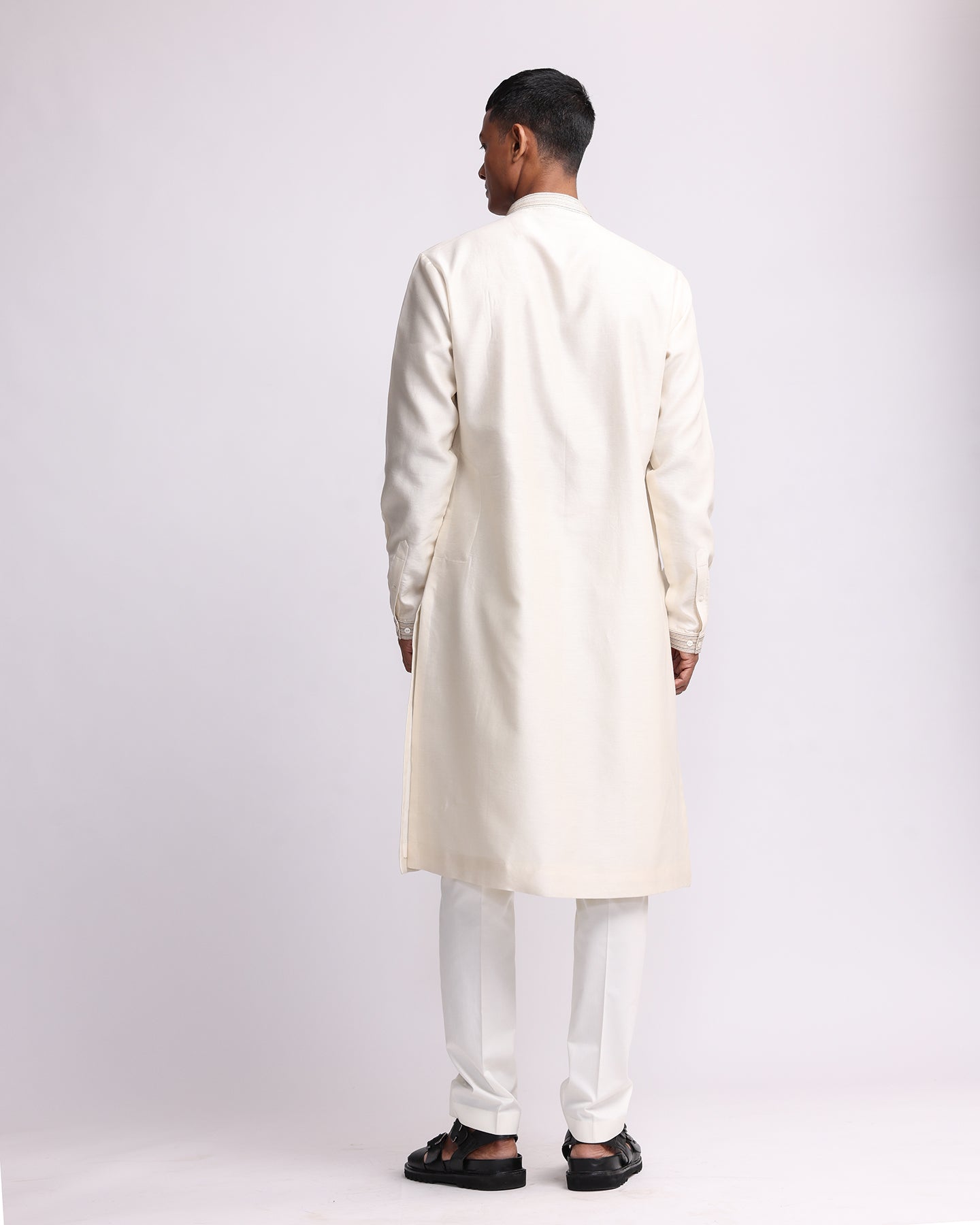 COUNTRYMADE Kurtas Hand-embroidered Pixel Yoke Kurta Set kurta blanc cassé