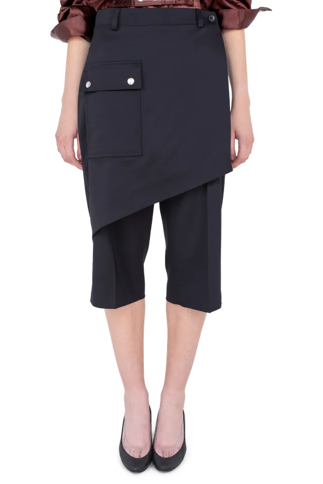 Kiko Kostadinov Bottoms LINNET Wrap Culottes pantalon Crow Black en laine
