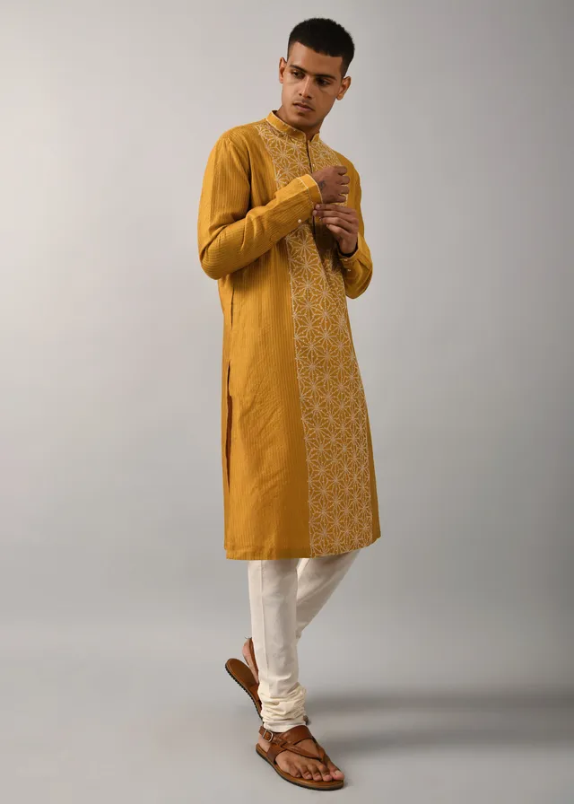 COUNTRYMADE Beyond the Clouds Dhruvtara ensemble kurta moutarde chanderi