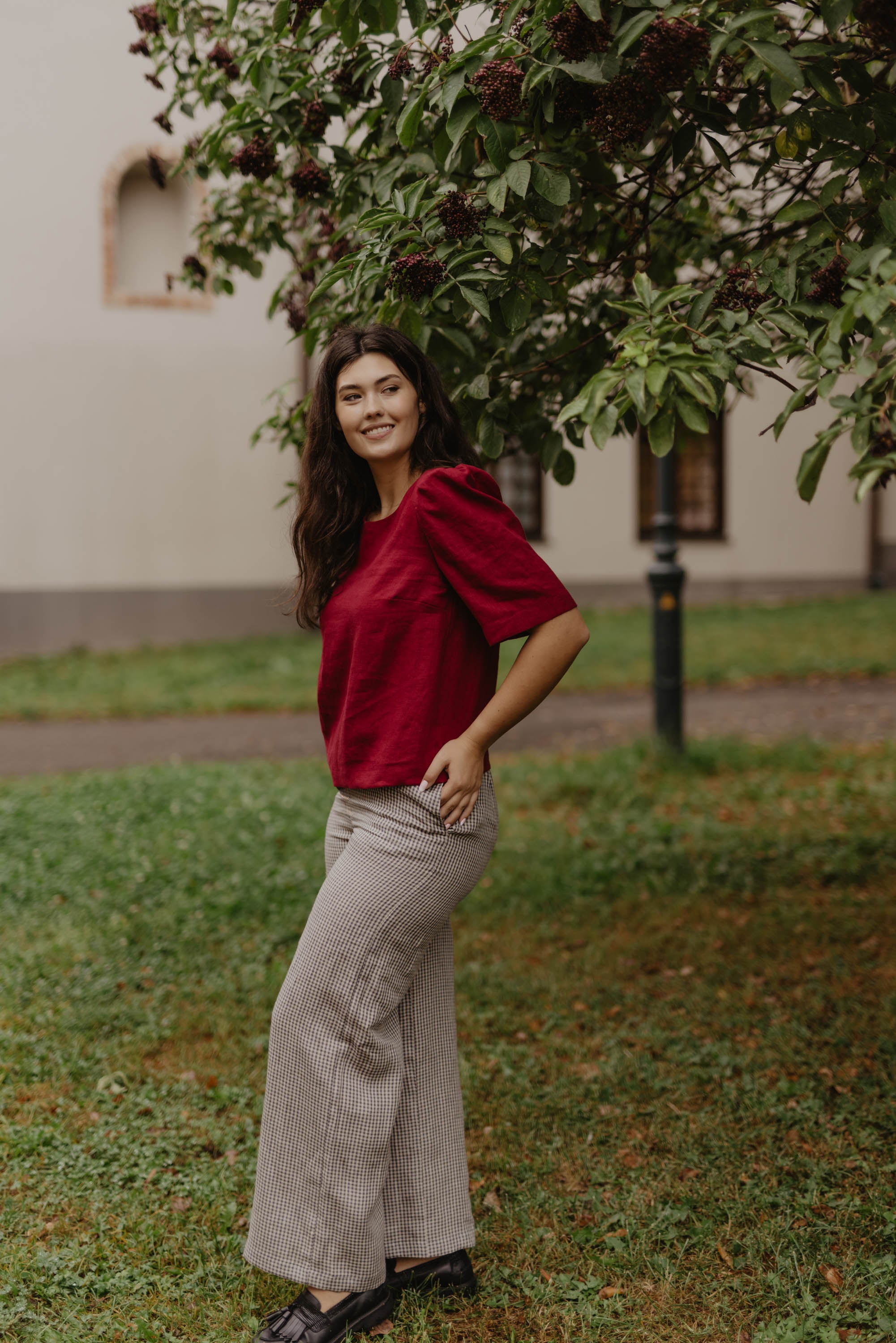 Laumė linen Linen Tops Poppy Haut en lin femme vert forêt