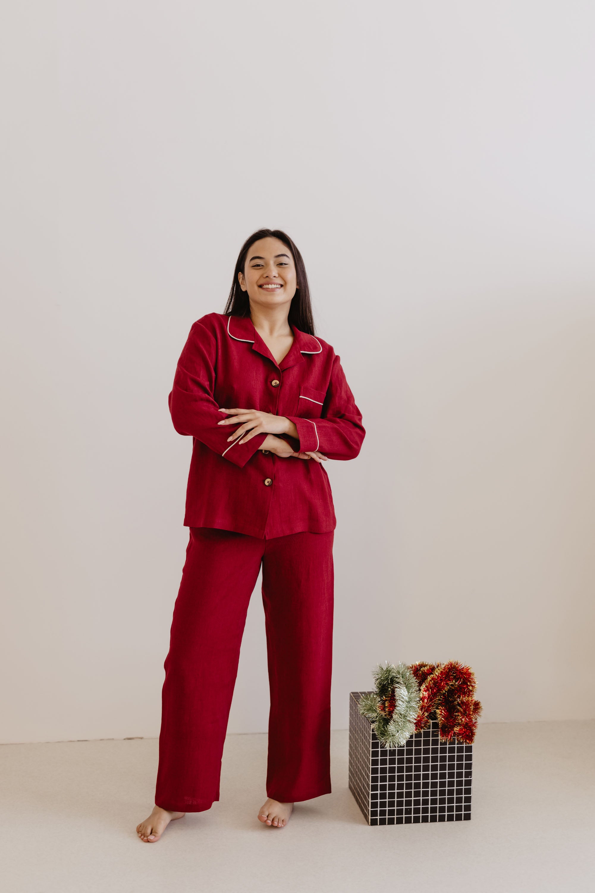 Laumė linen Loungewear PILNATIS pyjama bleu ciel en lin