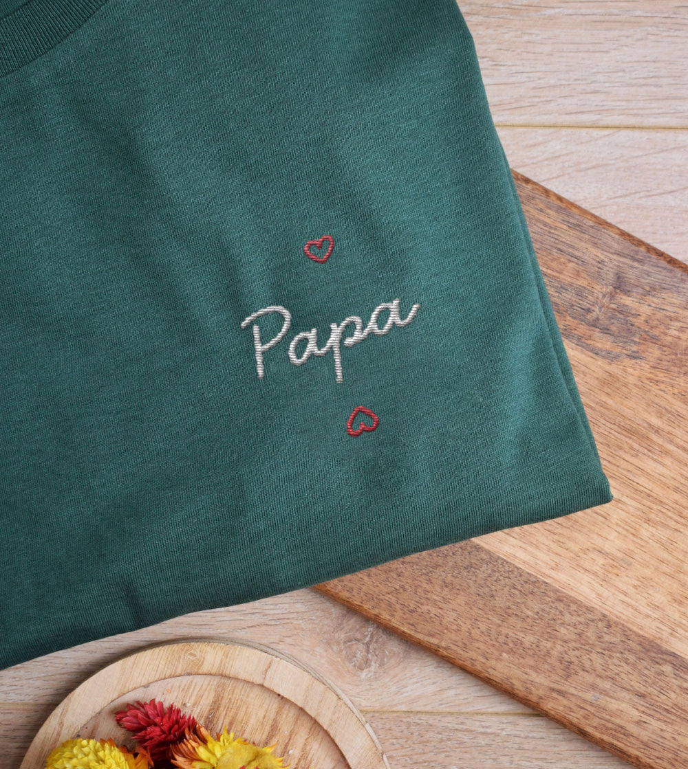 Juste Un T-shirt T-shirts Brodés Papa Coeur t-shirt brodé blanc