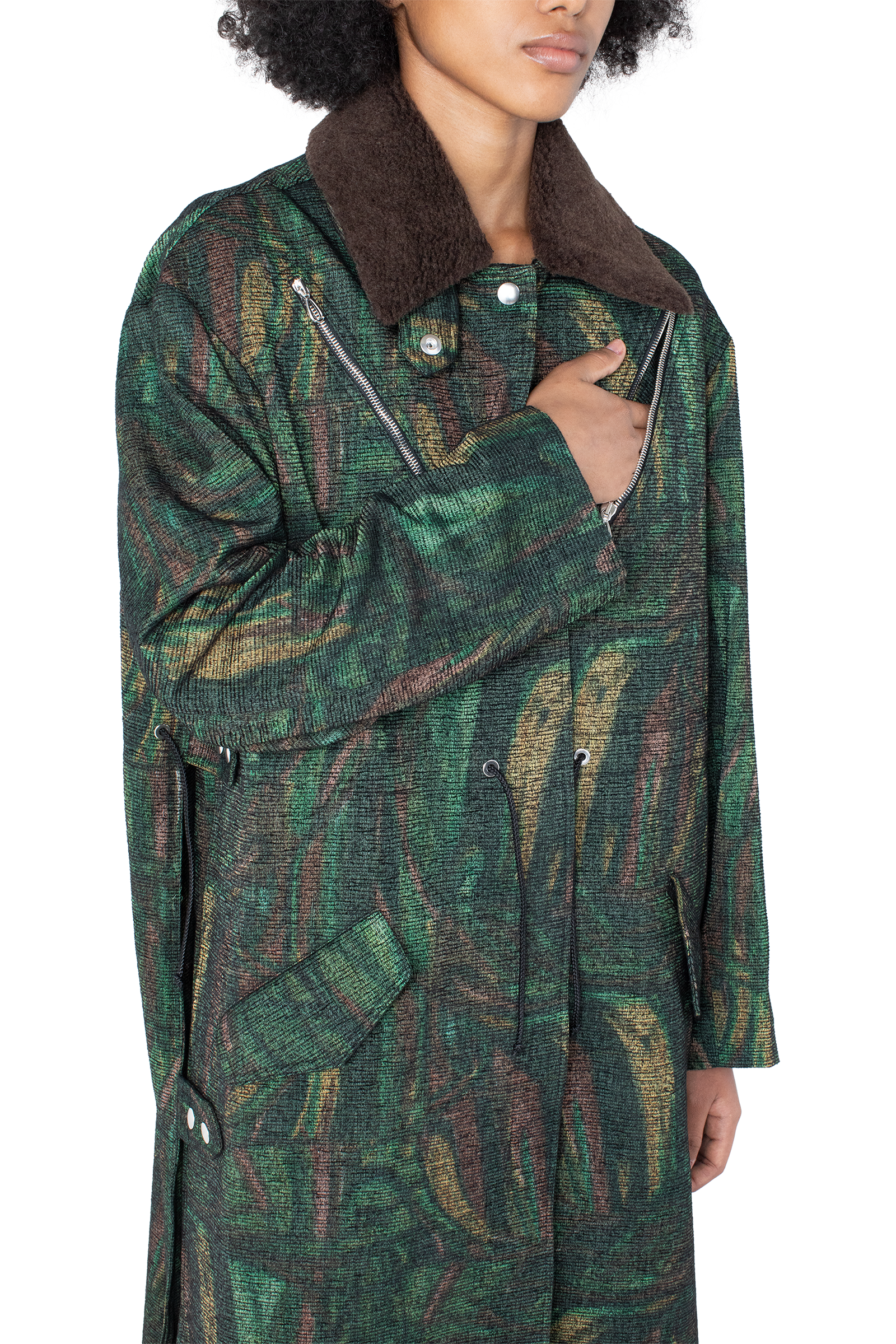 Kiko Kostadinov Outerwear OSPREY manteau imprimé plumes, taille réglable