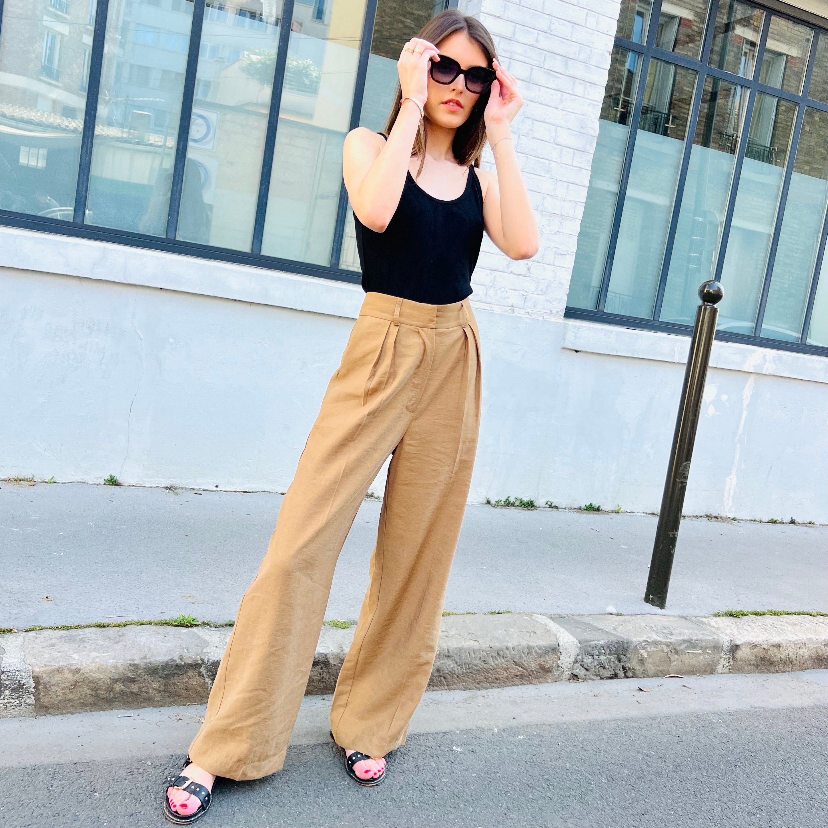 PANTRUCHE Pantalons ELVIS pantalon ocre droit large en viscose