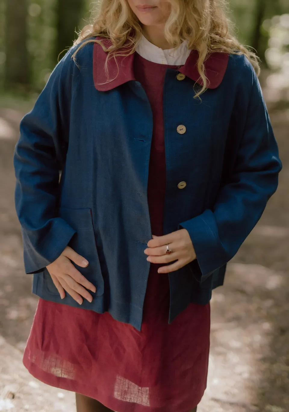 Laumė linen Linen Jackets Kate veste oversize en lin bleu profond