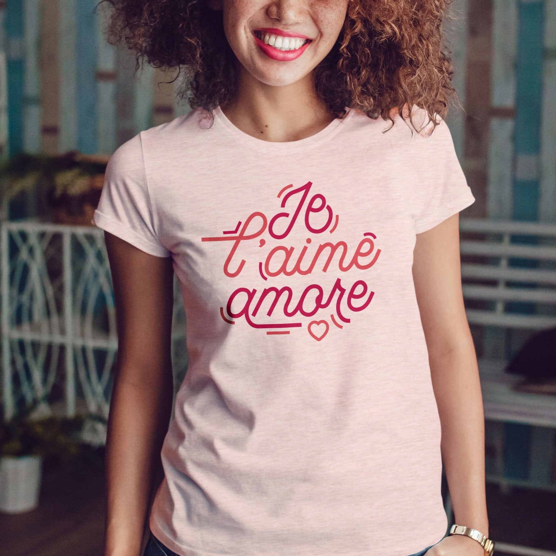 Juste Un T-shirt T-shirts Imprimés Je l'aime Amore T-shirt blanc