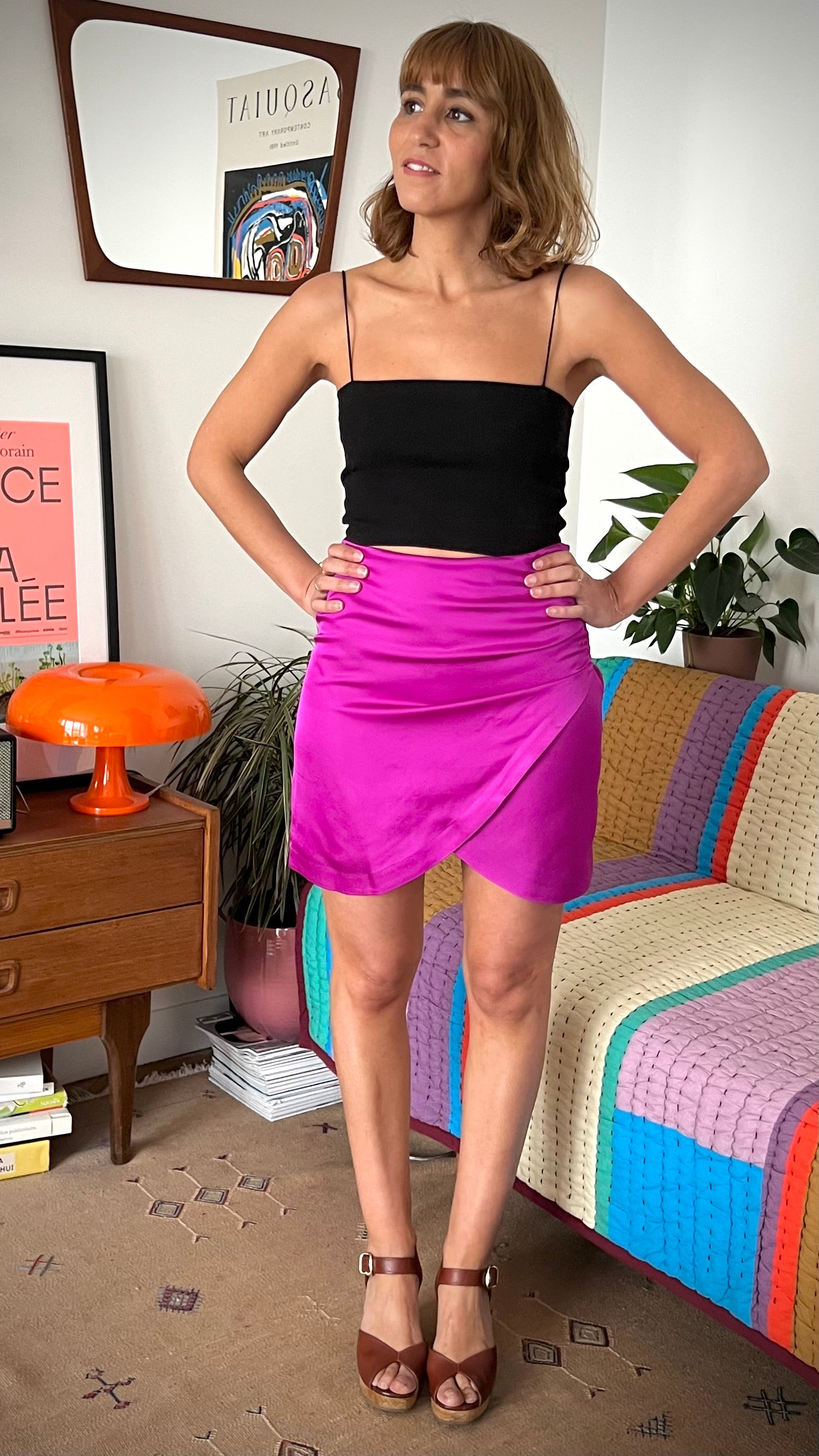 PANTRUCHE Jupes Mini Jupe BETTY violine taille S satin doublé
