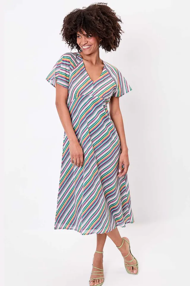 Sourire Multicolore Robes Robe Damana rayures voile de coton bio taille 36