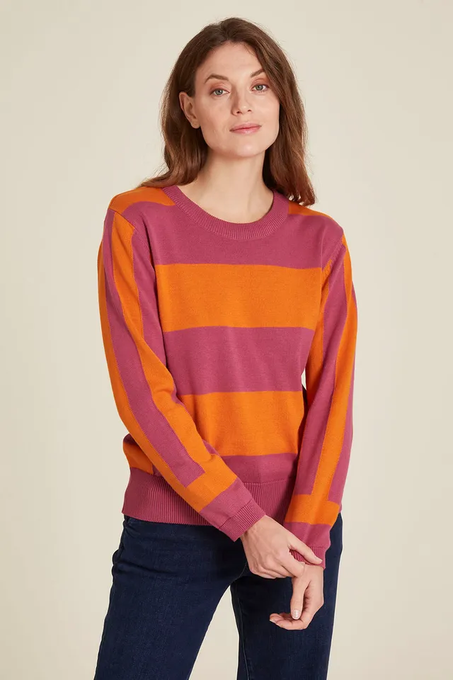 Sourire Multicolore Pulls pull color block rose orange en coton bio XS à L