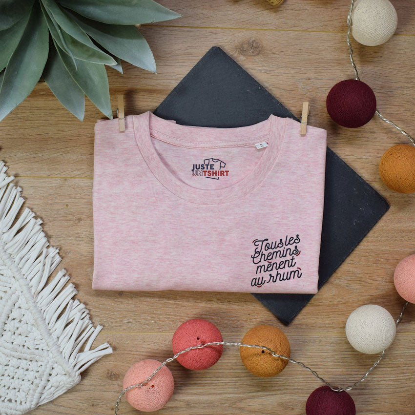 Juste Un T-shirt T-shirts Brodés Tous les chemins mènent au rhum T-shirt brodé blanc humour