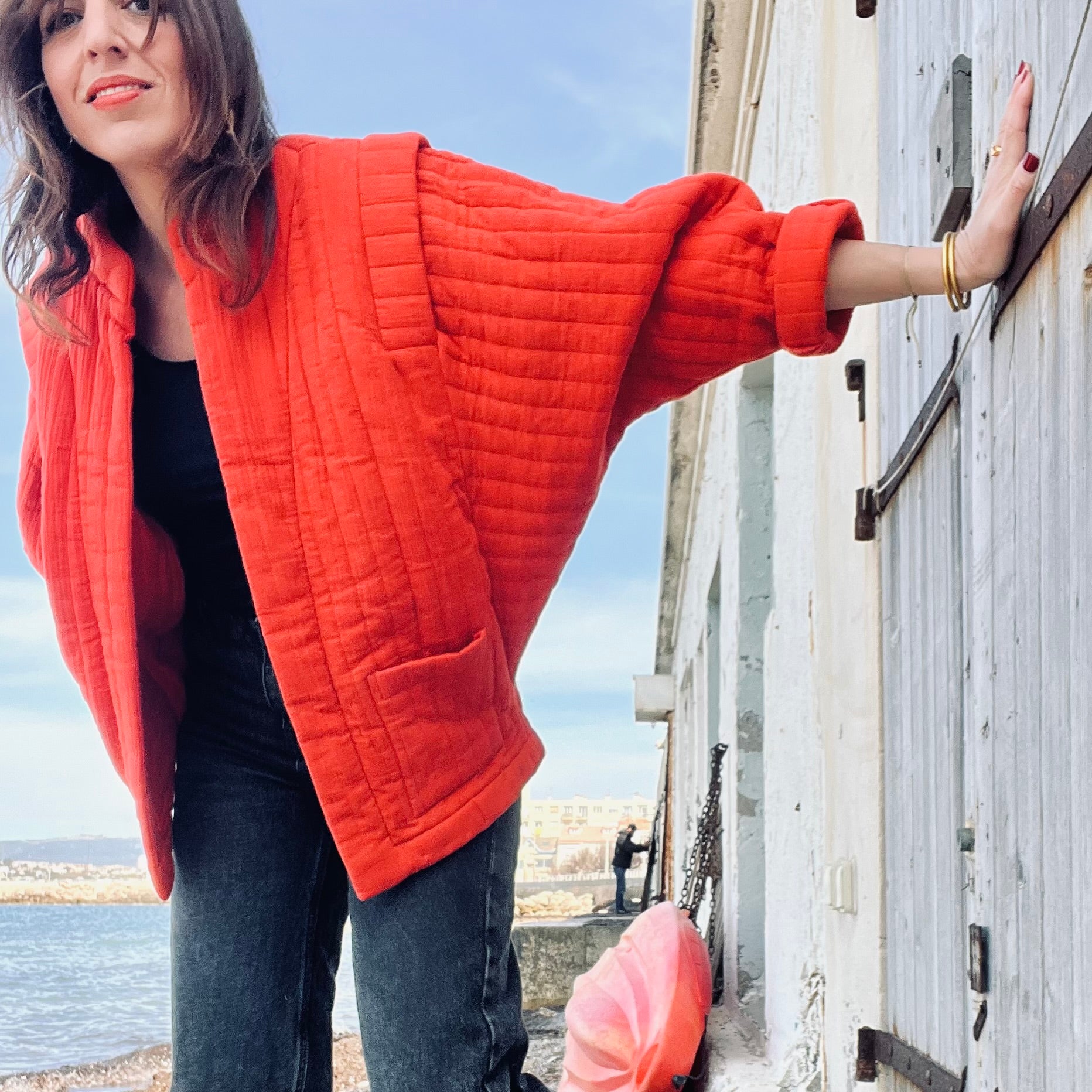 PANTRUCHE Vestes Veste ISADORA rouge orangé en gaze de coton