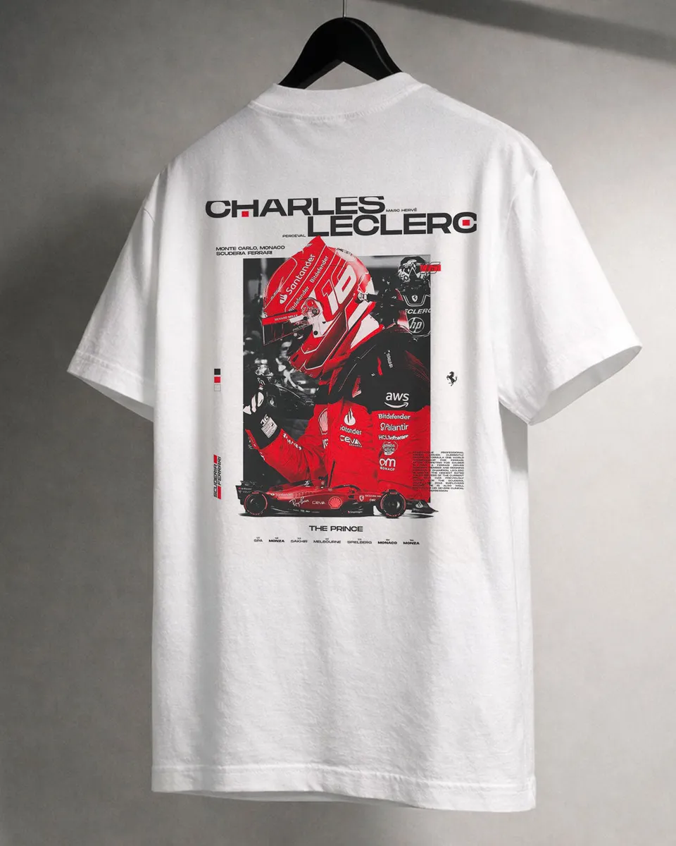 Juste Un T-shirt T-shirts Imprimés Back Print Formule 1 Leclerc t-shirt homme blanc coton bio