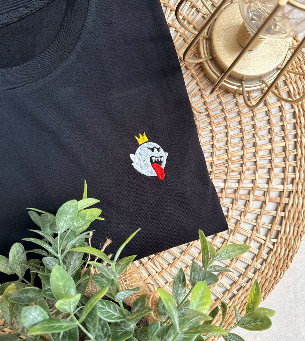 Juste Un T-shirt T-shirts Brodés Roi Boo T-shirt blanc coton bio