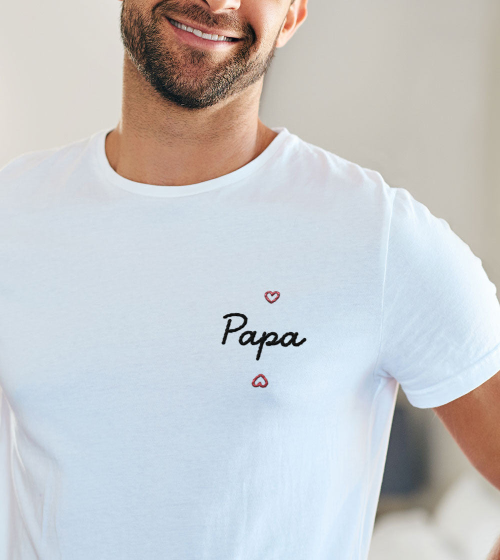 Juste Un T-shirt T-shirts Brodés Papa Coeur t-shirt brodé blanc