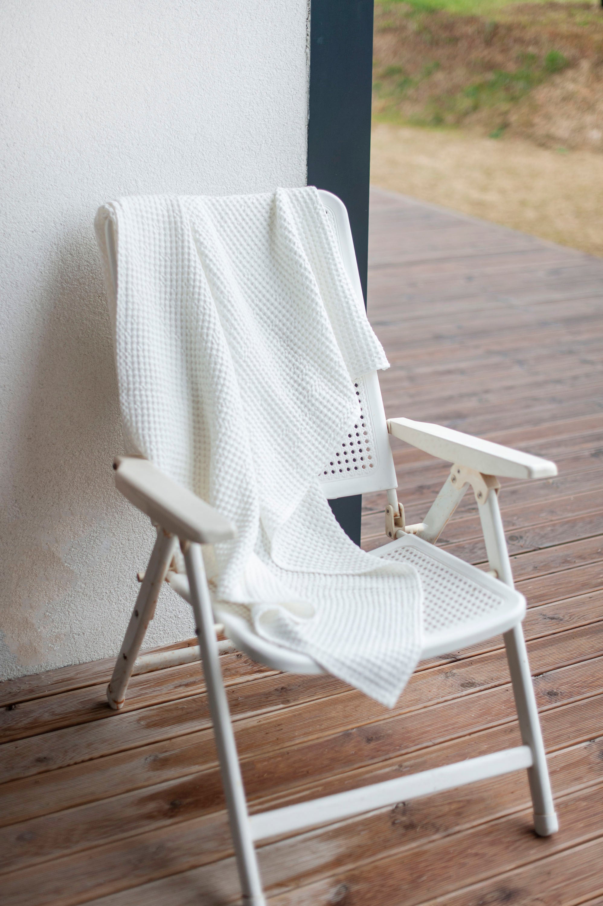 Laumė linen Home Edit Waffle linen bath towel serviette de bain gaufrée lin coton Creamy White