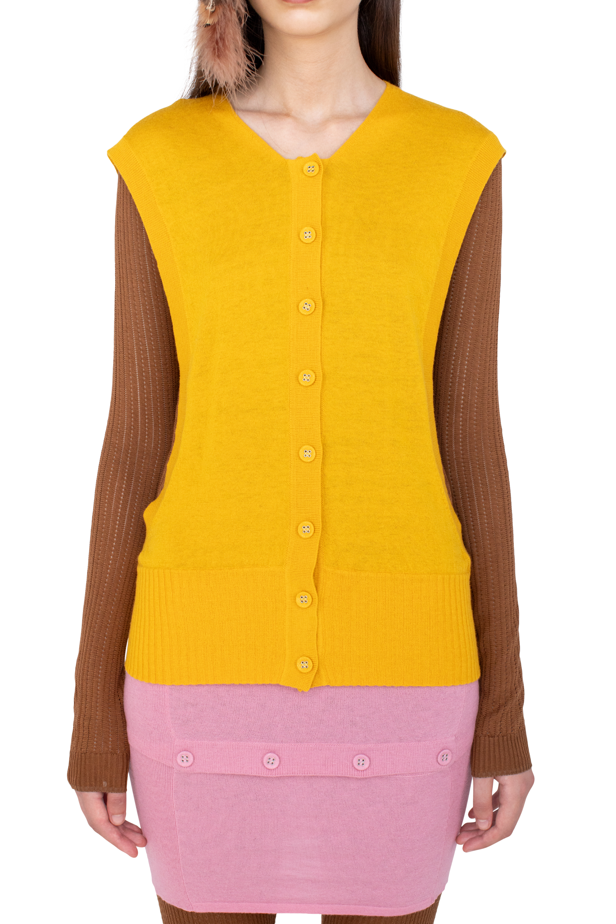 Kiko Kostadinov Knitwear GUILLEMOT Cocoon cardigan jaune et moka en cachemire