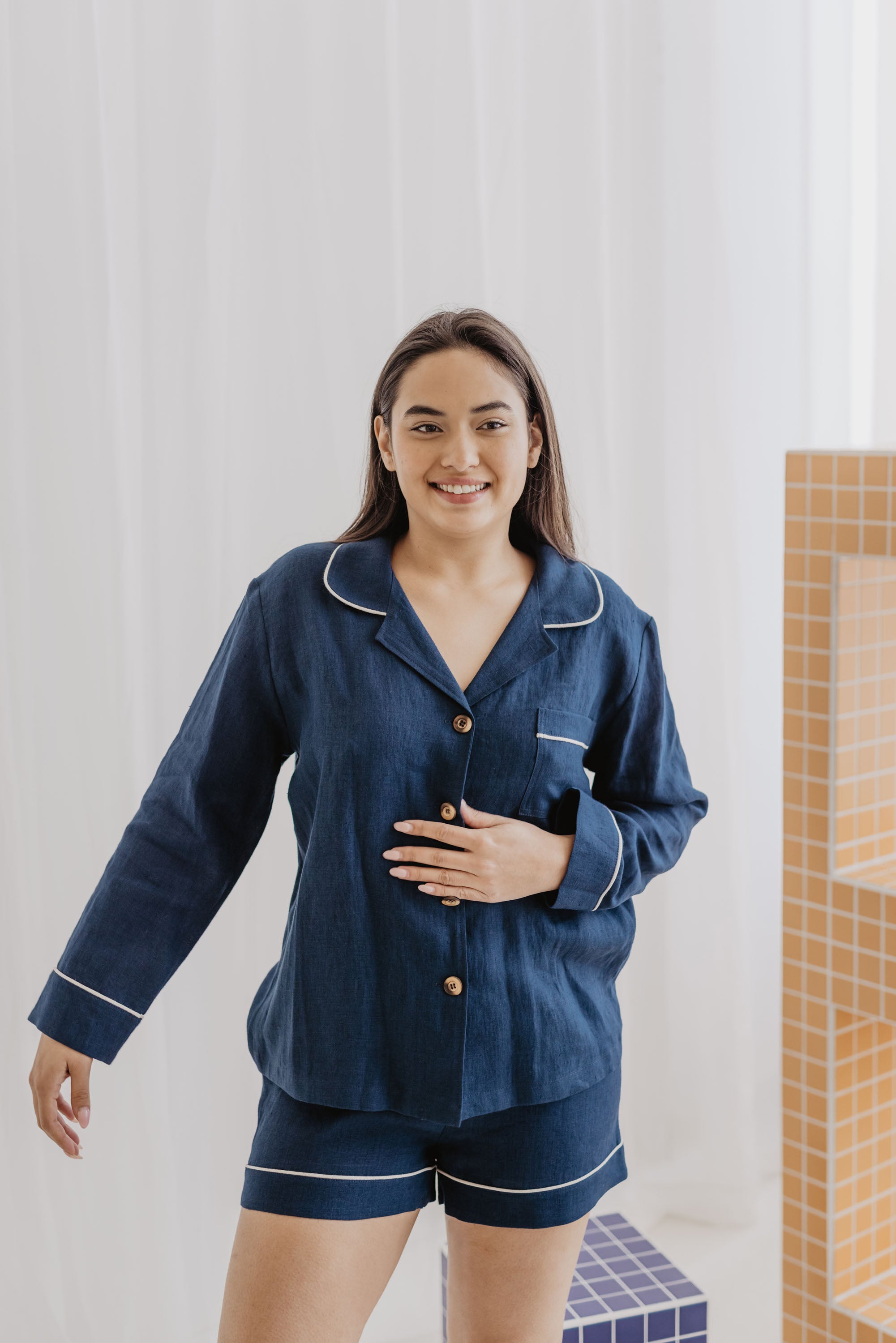Laumė linen Loungewear PILNATIS pyjama en lin rouge baie XS