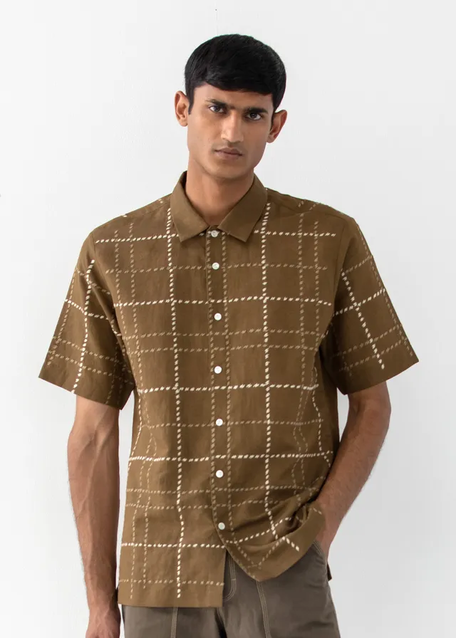COUNTRYMADE Shirts MILITARY TARTAN SHIRT chemise marron brodée