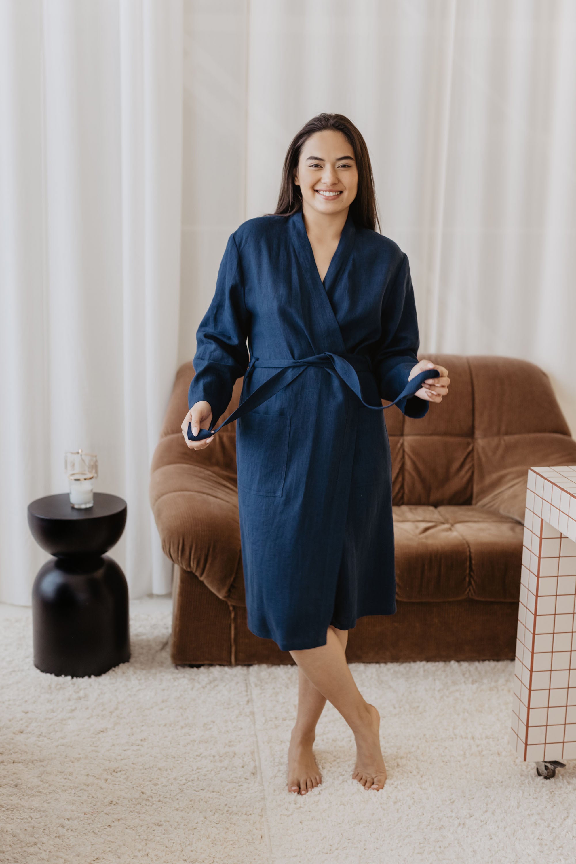 Laumė linen Loungewear DELČIA peignoir bleu ciel en lin
