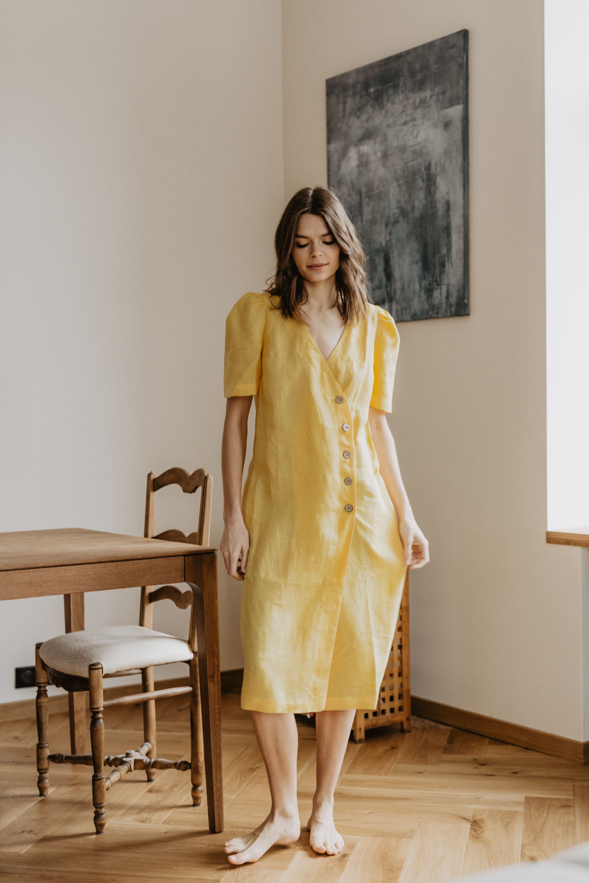 Laumė linen Linen Dresses Smiltyne robe portefeuille en lin rose poudré