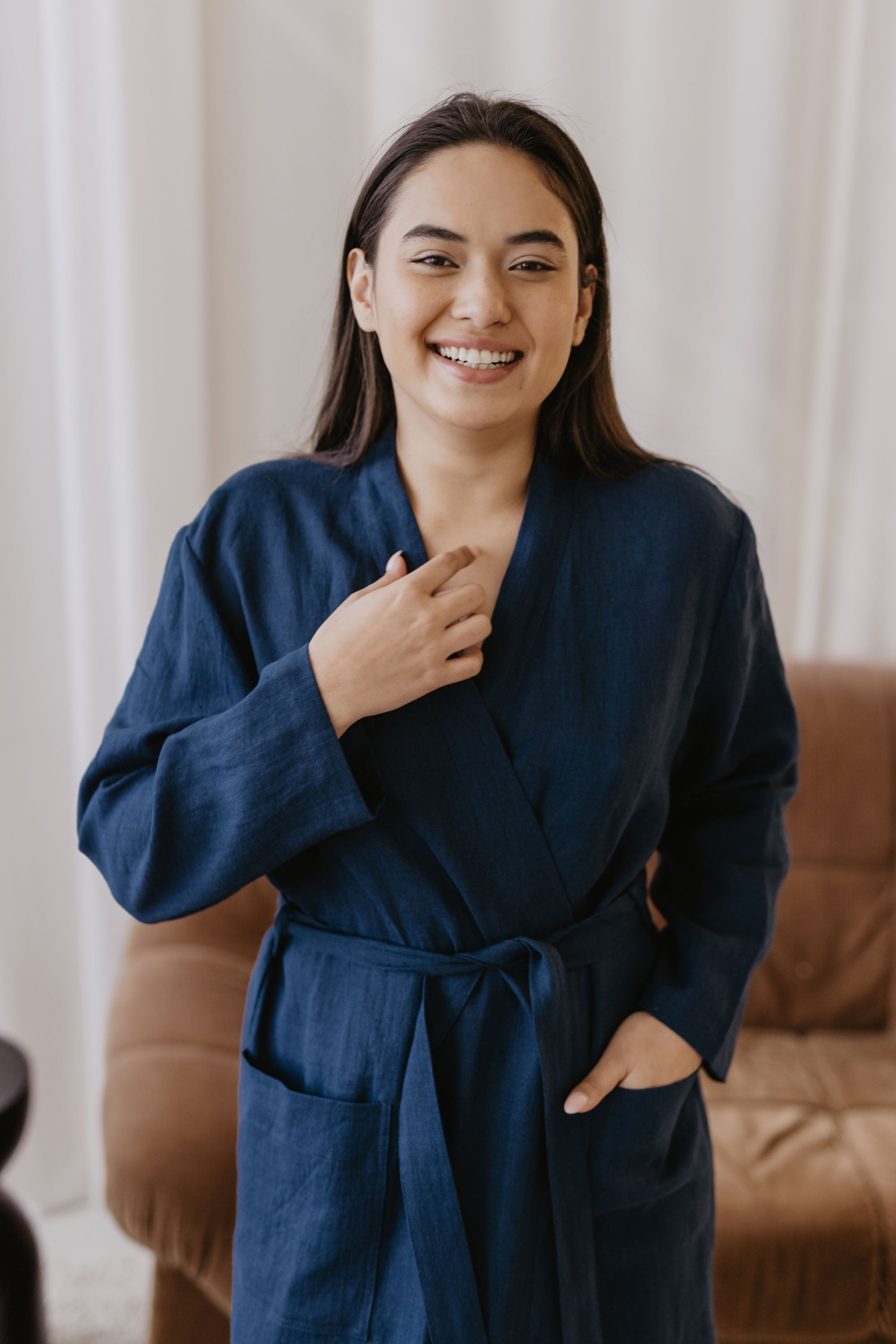 Laumė linen Loungewear DELČIA peignoir bleu ciel en lin