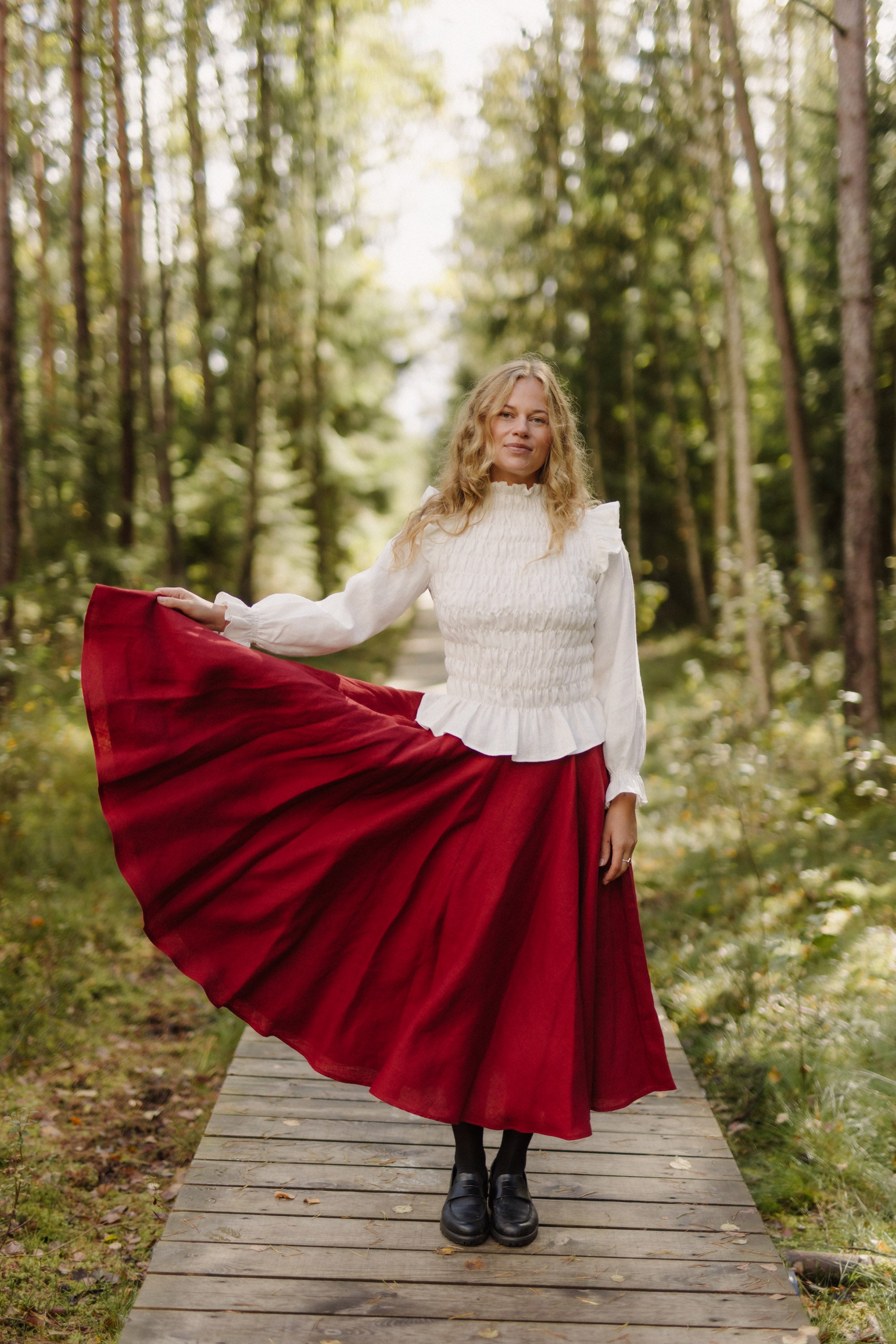 Laumė linen Linen Bottoms Saulė jupe cercle en lin vert forêt