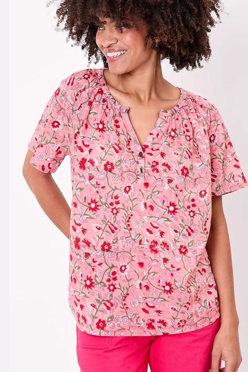 La Fiancée Tops Klervia top en voile de coton imprimé floral rose