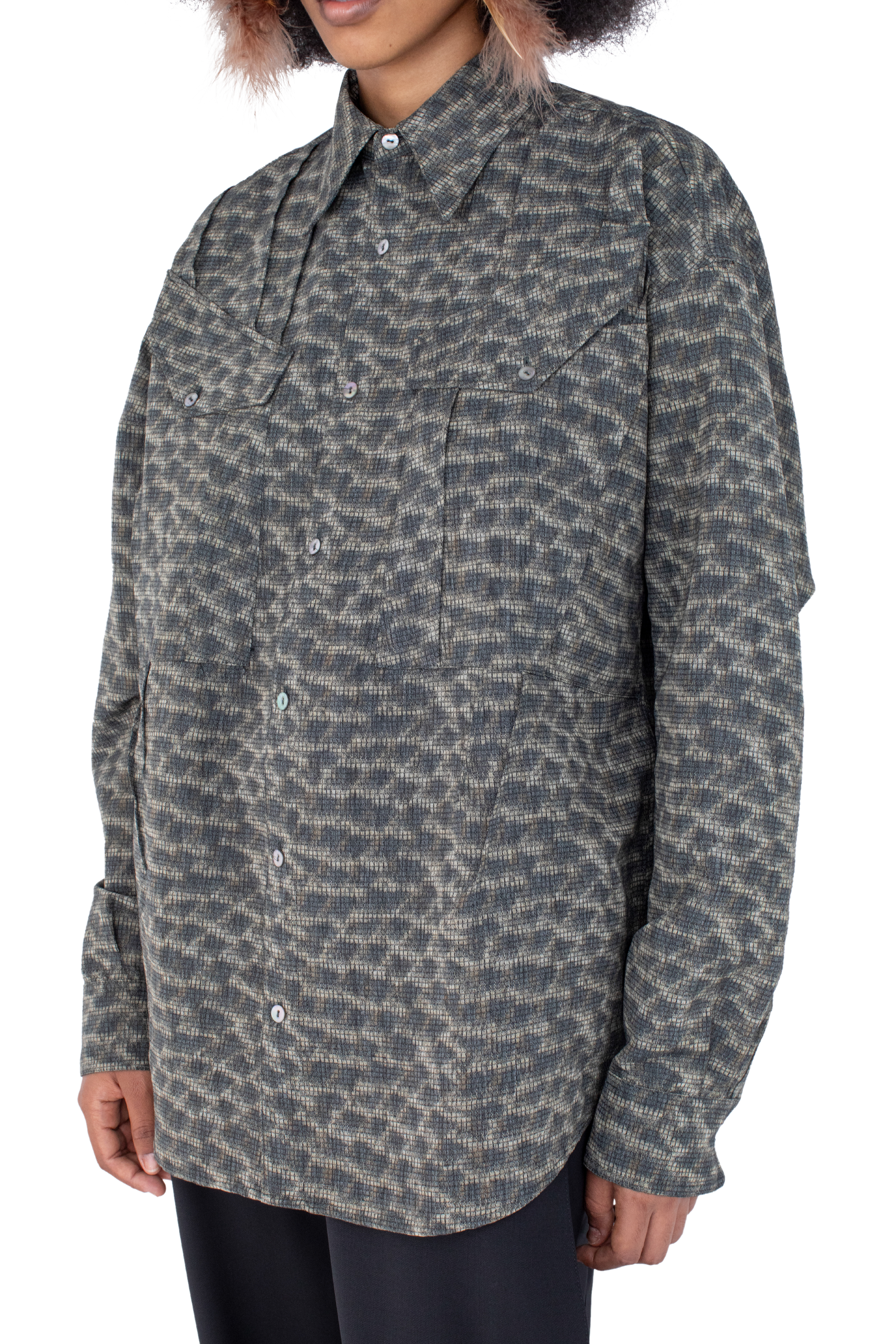 Kiko Kostadinov Shirts WEKA Shirt chemise Feather Print oversize en ripstop