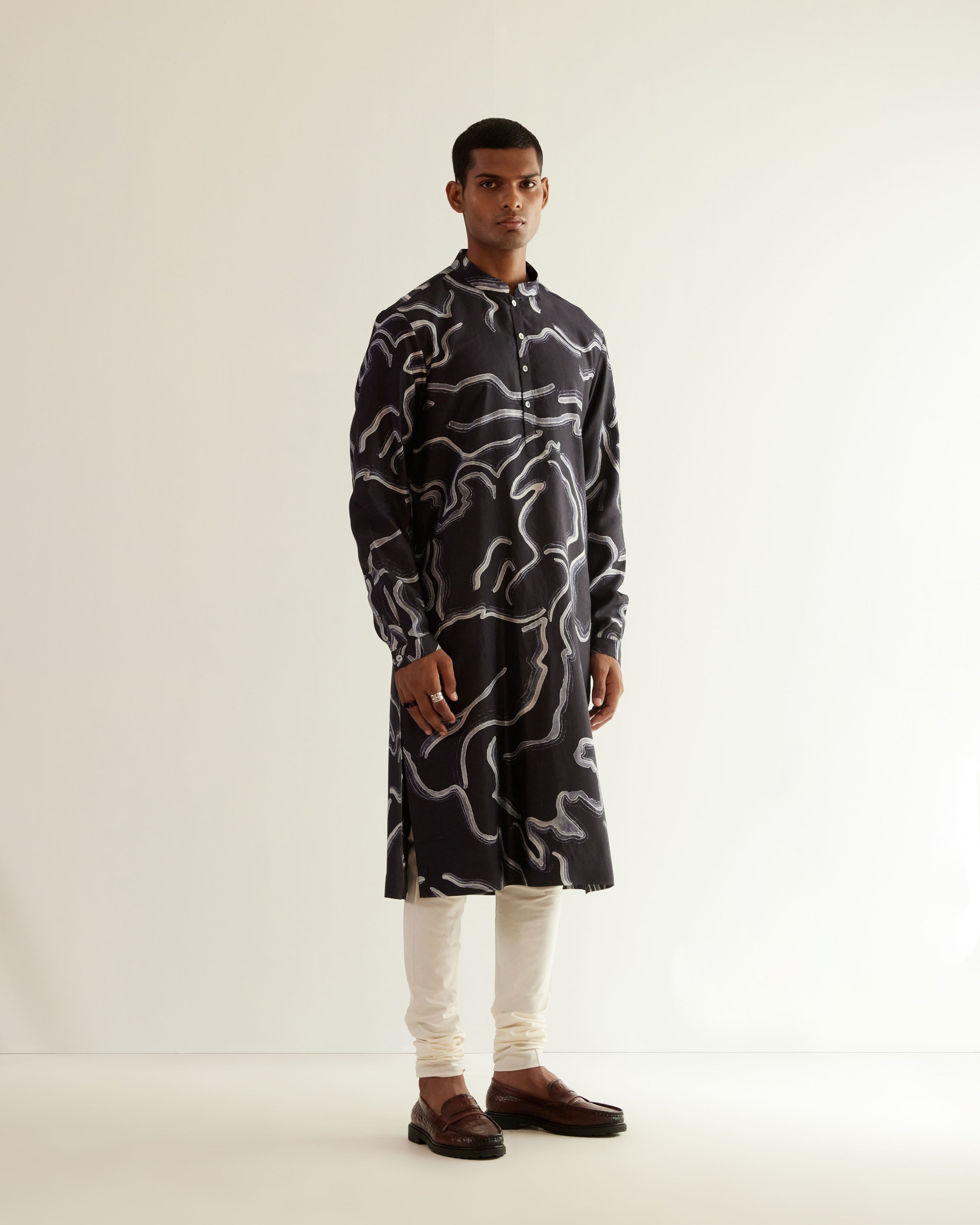 COUNTRYMADE Kurtas Desert Print Silk Kurta kurta navy en soie