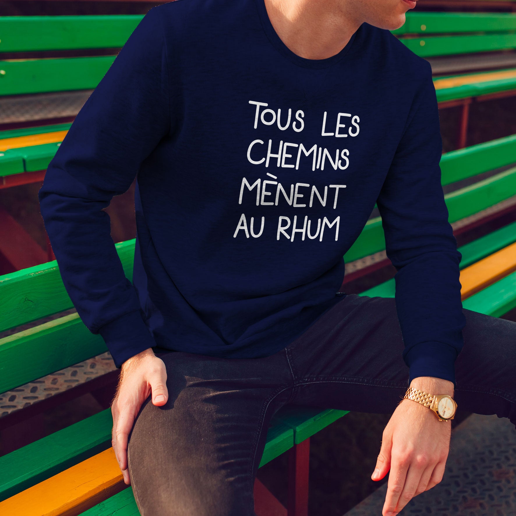 Juste Un T-shirt Sweats Imprimés Tous les chemins mènent au rhum sweat gris chiné