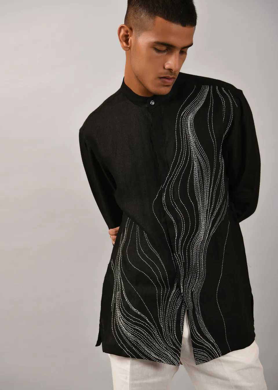 COUNTRYMADE Shirts Horizon Shirt chemise noire en lin brodée