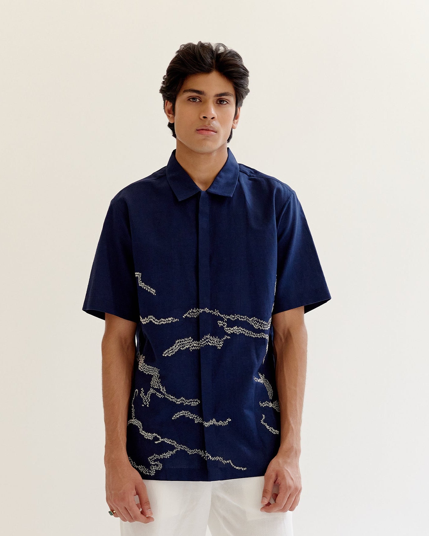 COUNTRYMADE Shirts Trail marker Half Shirt chemise en lin brodée