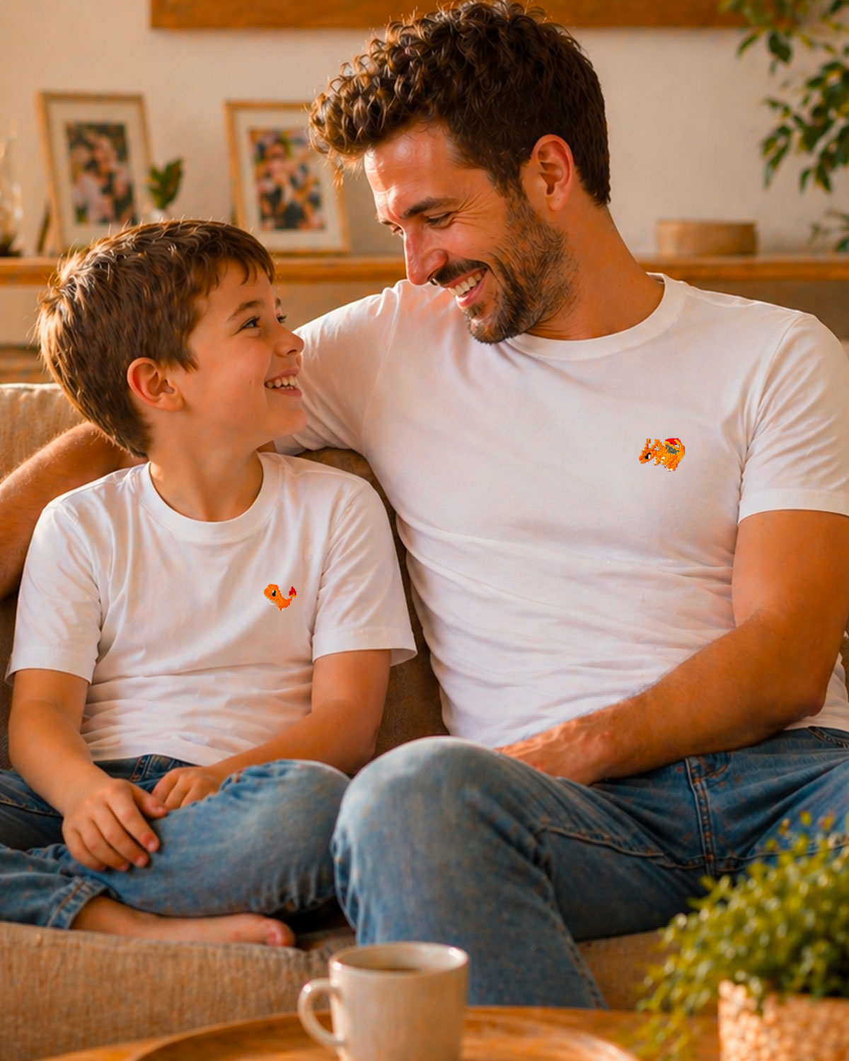 Juste Un T-shirt T-shirts Brodés Coffret T-shirt brodé Papa Salamèche adulte enfant