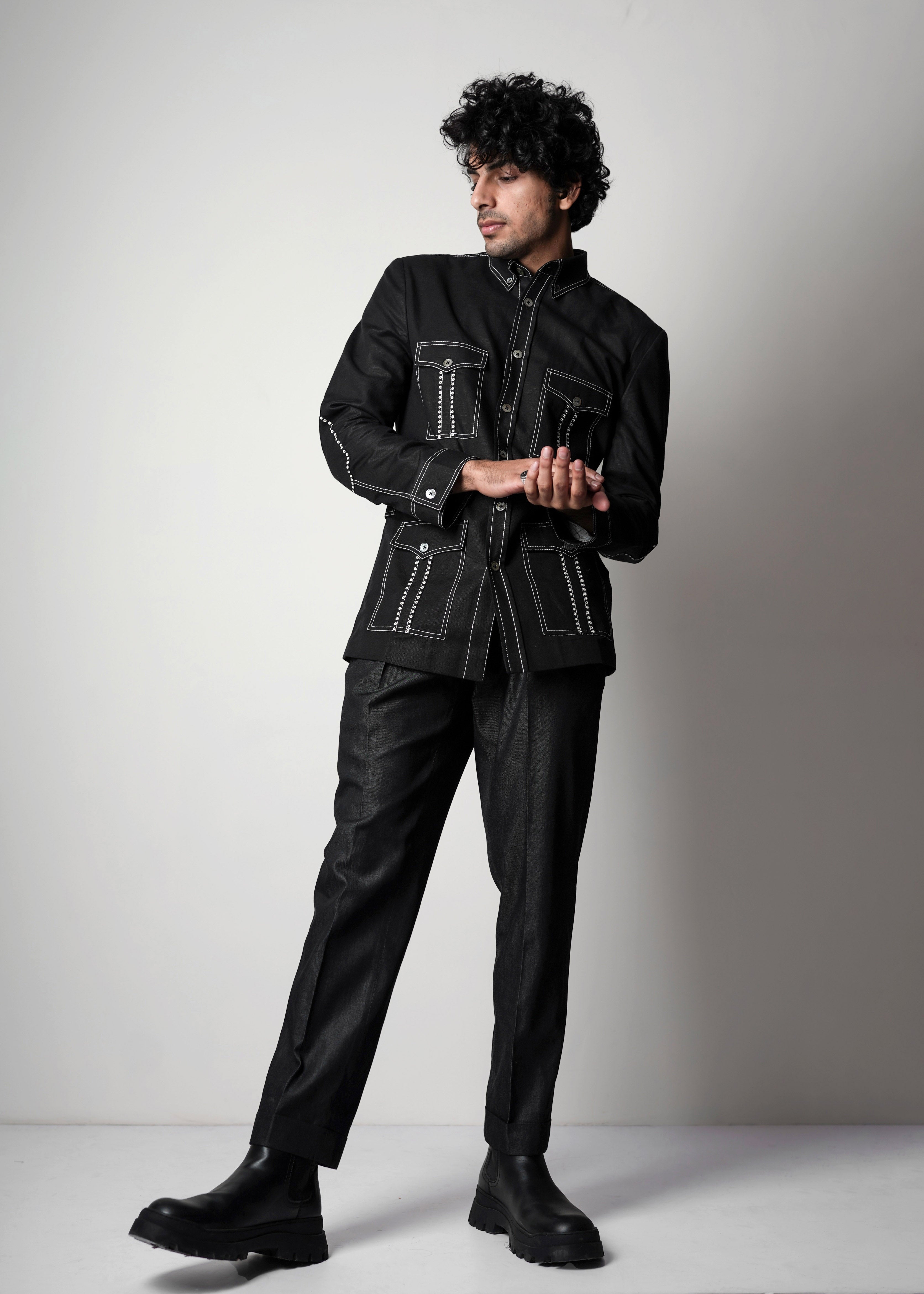 COUNTRYMADE Jackets Dots Safari Jacket veste safari noire en lin