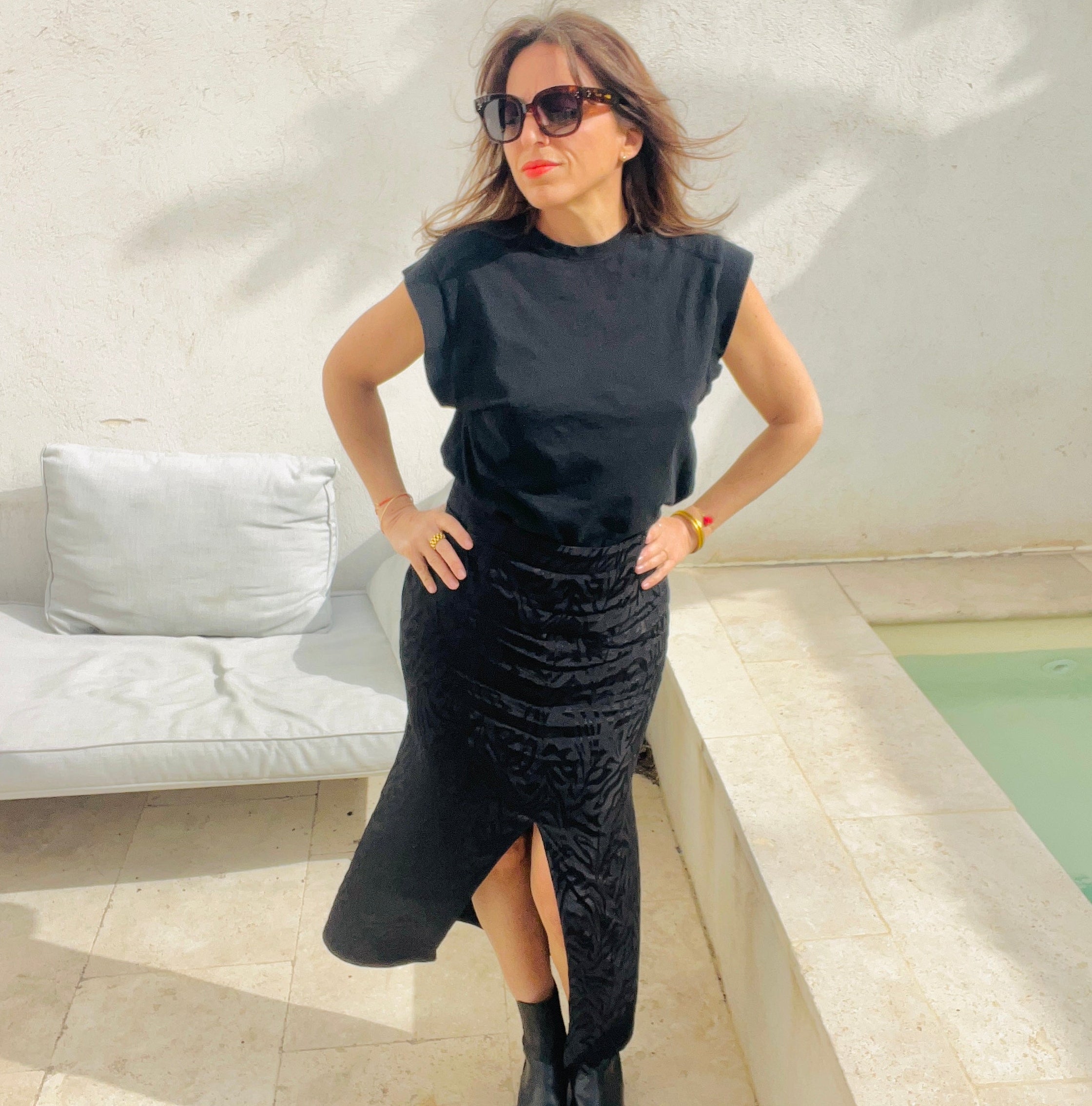 PANTRUCHE Jupes JUDY jupe midi noire zébrée en viscose