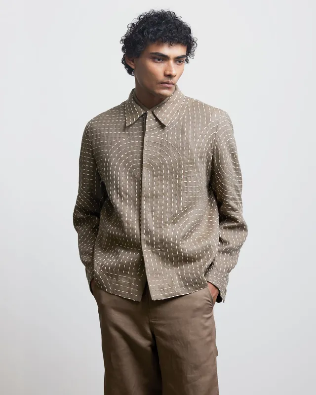 COUNTRYMADE Jackets BAUHAUS KANTHA BEIGE JACKET veste beige en lin brodé