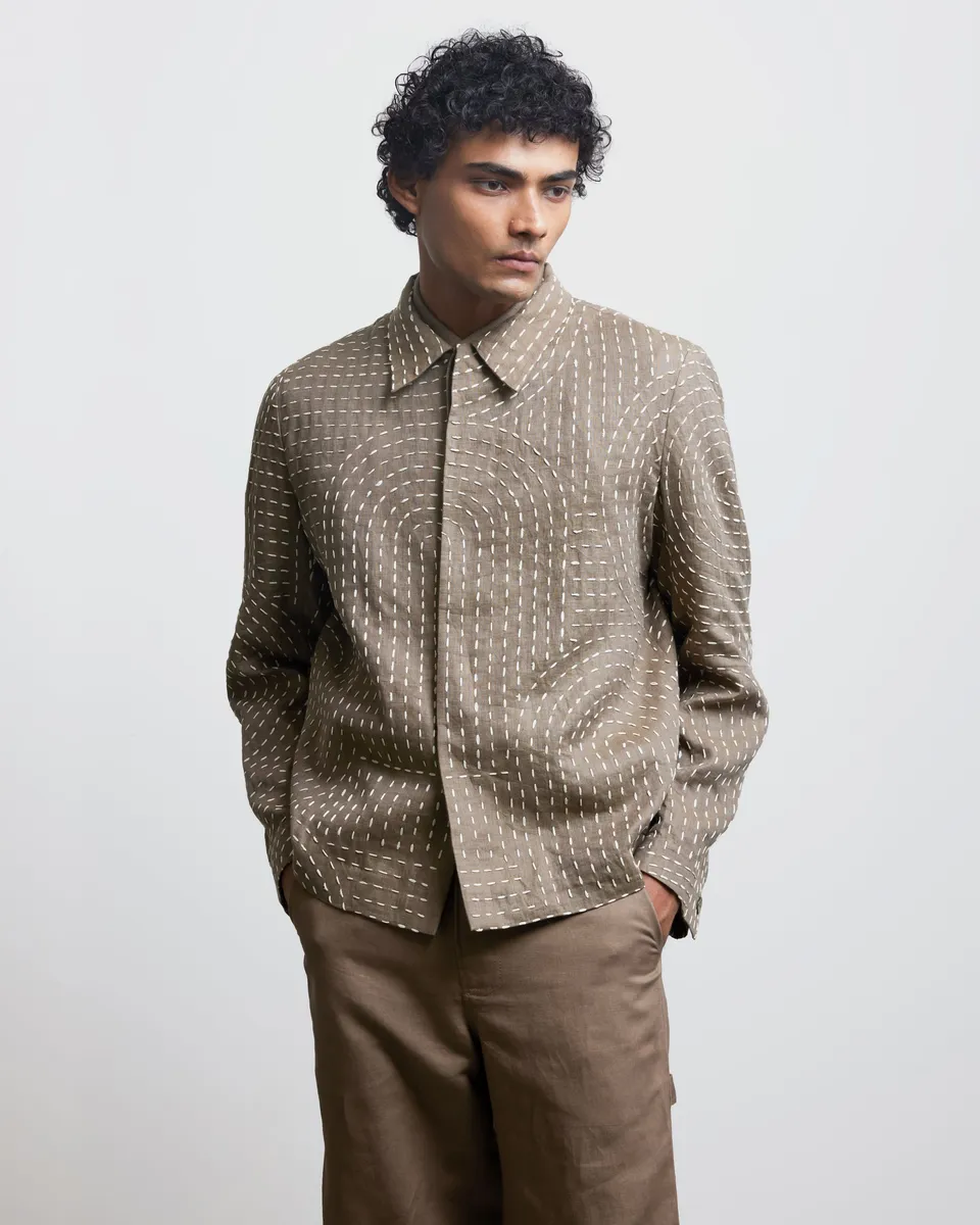 COUNTRYMADE Jackets BAUHAUS KANTHA BEIGE JACKET veste beige en lin brodé