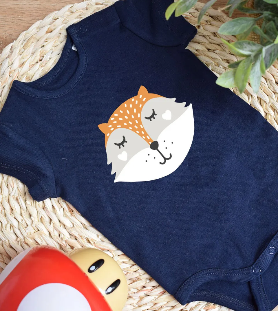 Juste Un T-shirt Bébé Renard body bébé bleu marine ou rose