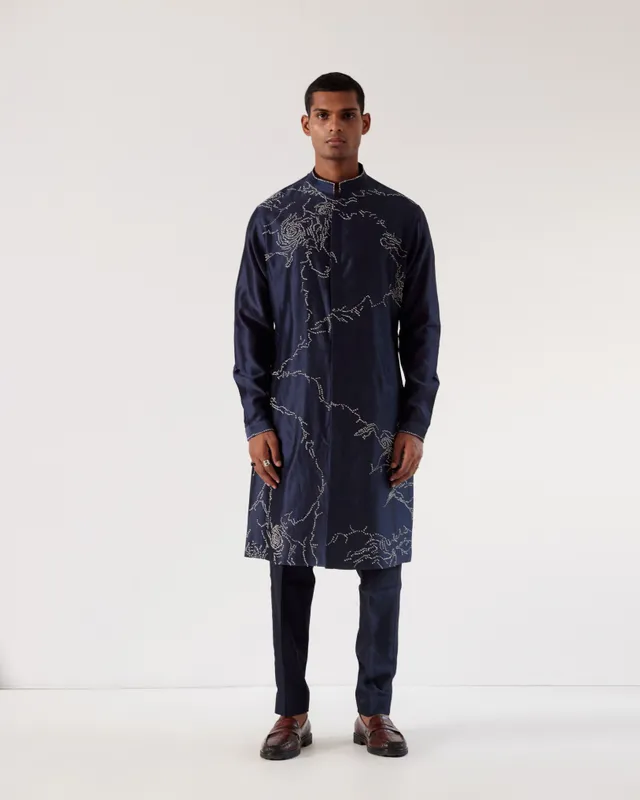 COUNTRYMADE Kurtas Black Hole Embroidery Kurta Set ensemble kurta bleu marine brodé