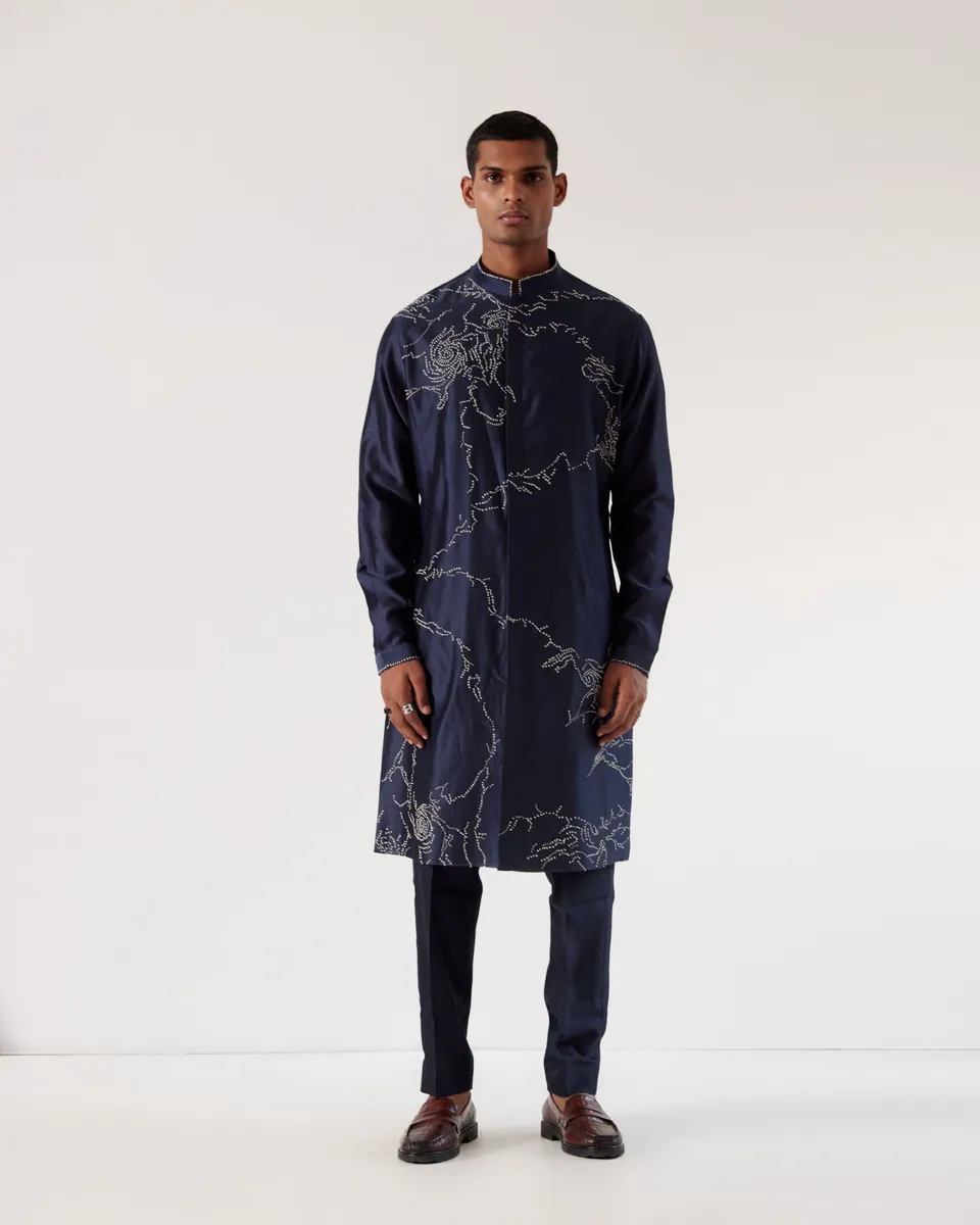 COUNTRYMADE Kurtas Black Hole Embroidery Kurta Set ensemble kurta bleu marine brodé