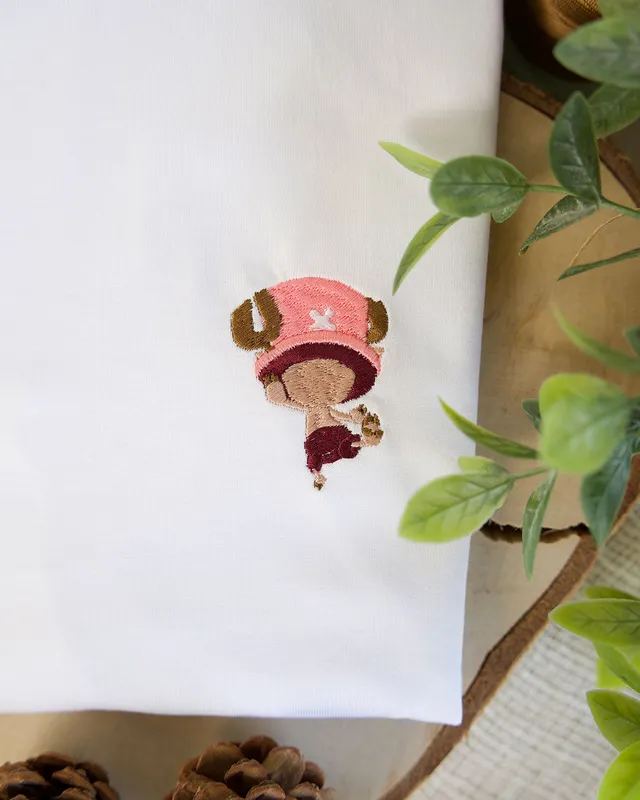 Juste Un T-shirt T-shirts Brodés Tony Tony Chopper t-shirt blanc brodé coton biologique