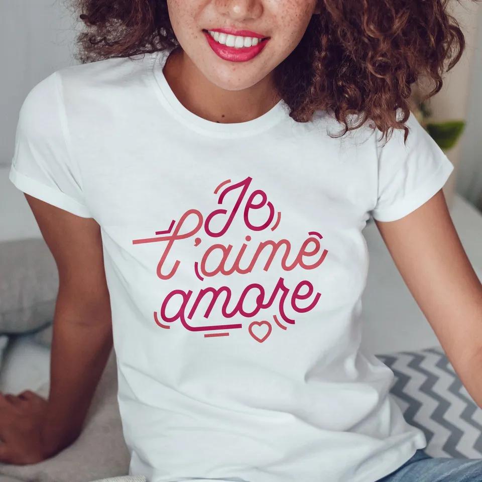 Juste Un T-shirt T-shirts Imprimés Je l'aime Amore T-shirt blanc