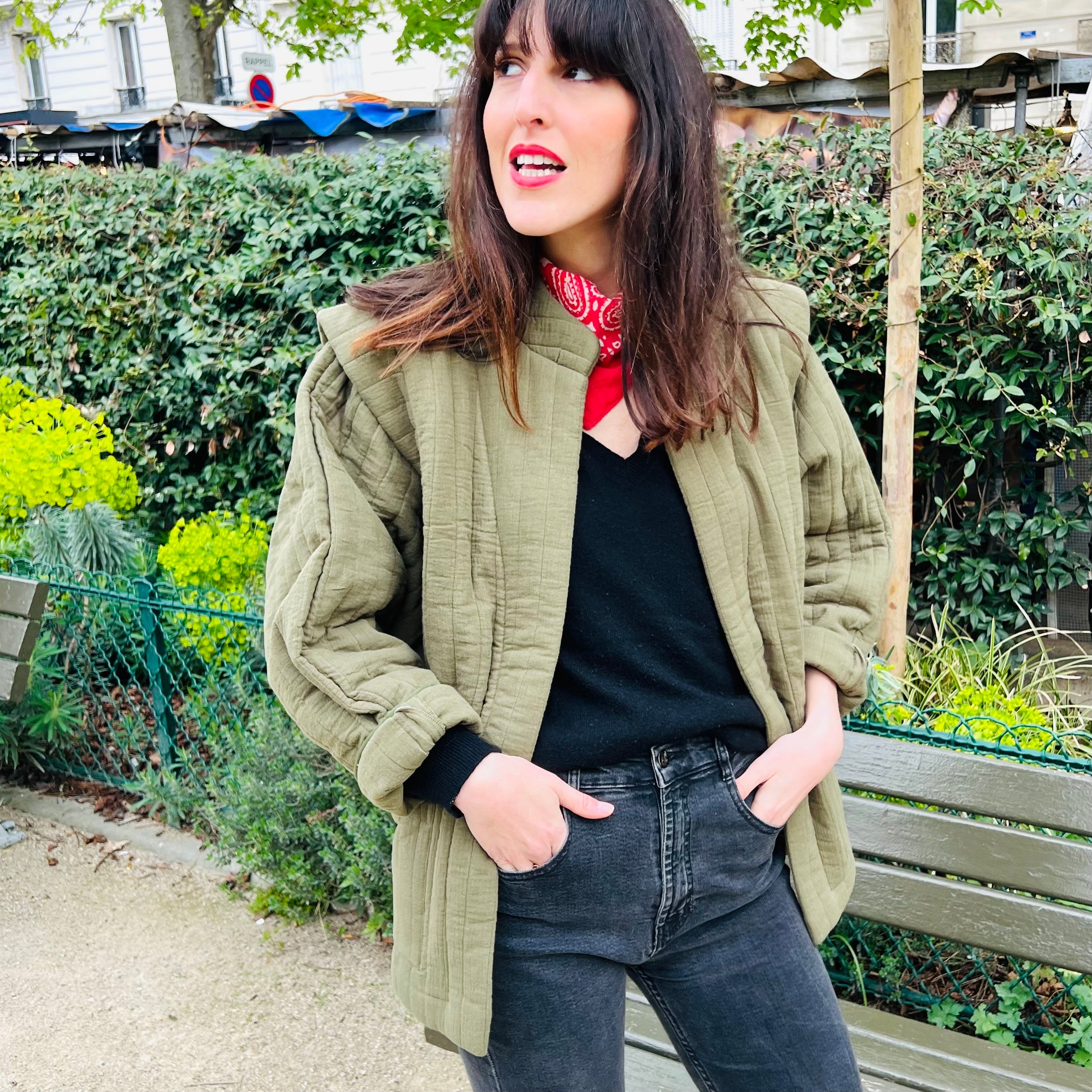 PANTRUCHE Vestes Veste ISADORA kaki veste gaze de coton