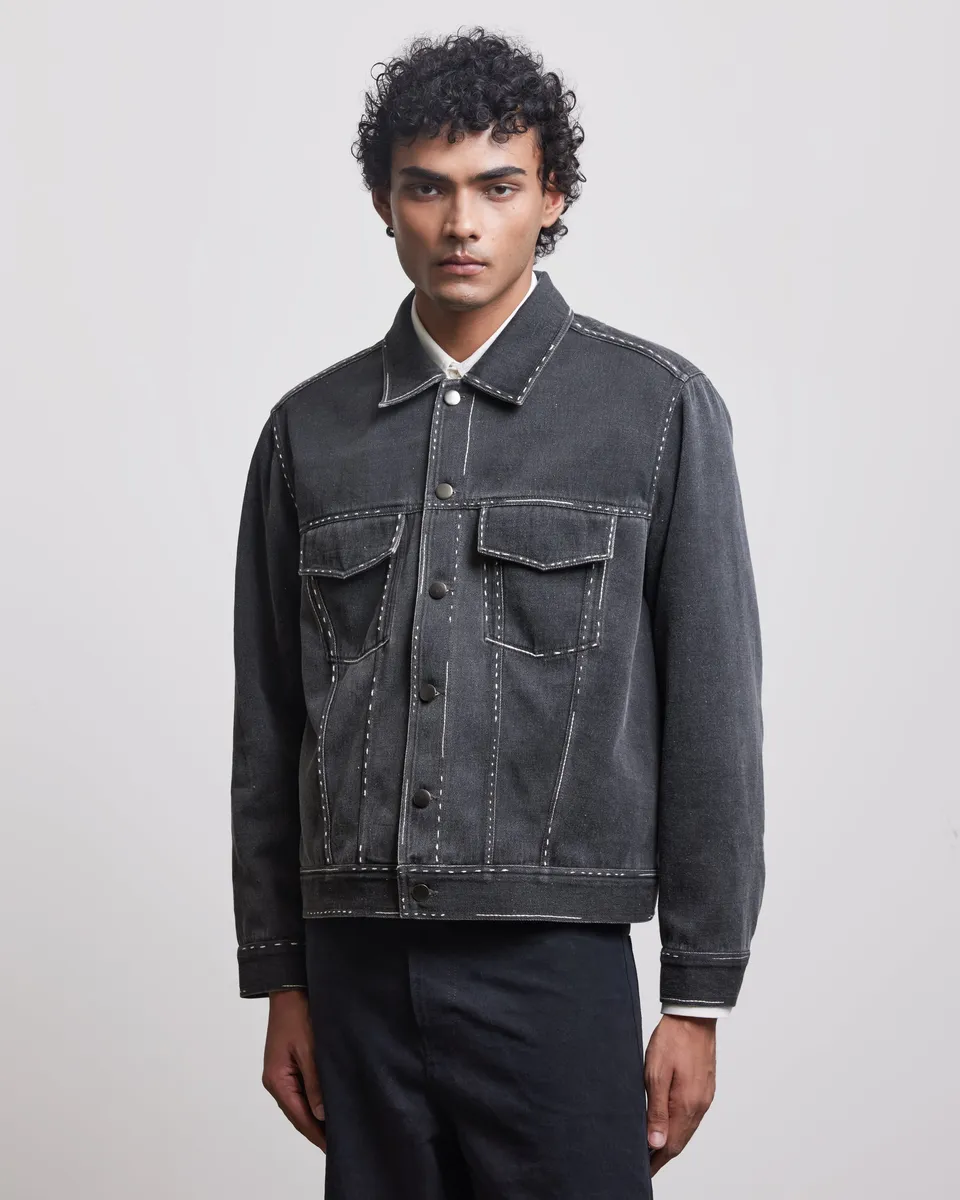 COUNTRYMADE Jackets PRESENCE ABSENCE MULTI STITCH TRUCKER veste denim brodée