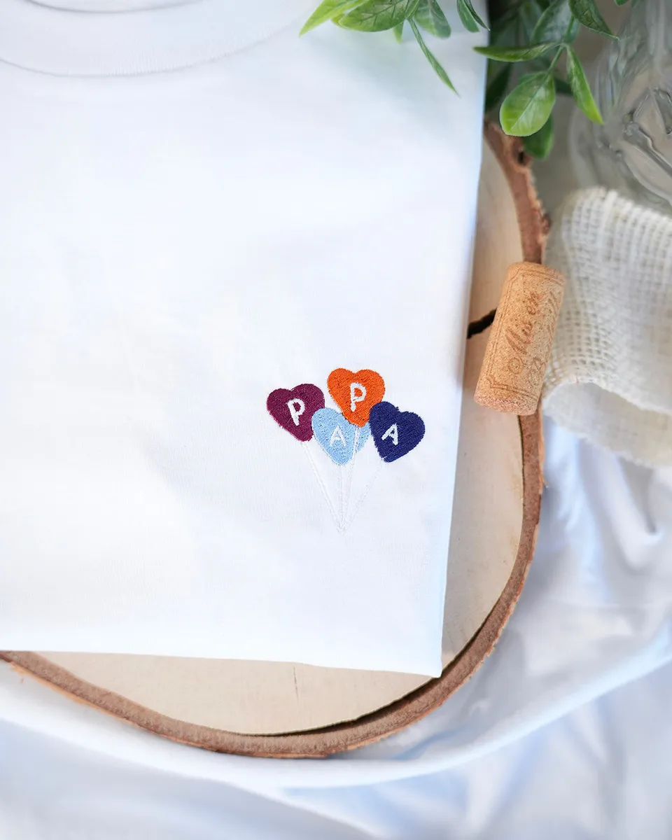 Juste Un T-shirt T-shirts Brodés Papa Ballon T-shirt blanc coton bio