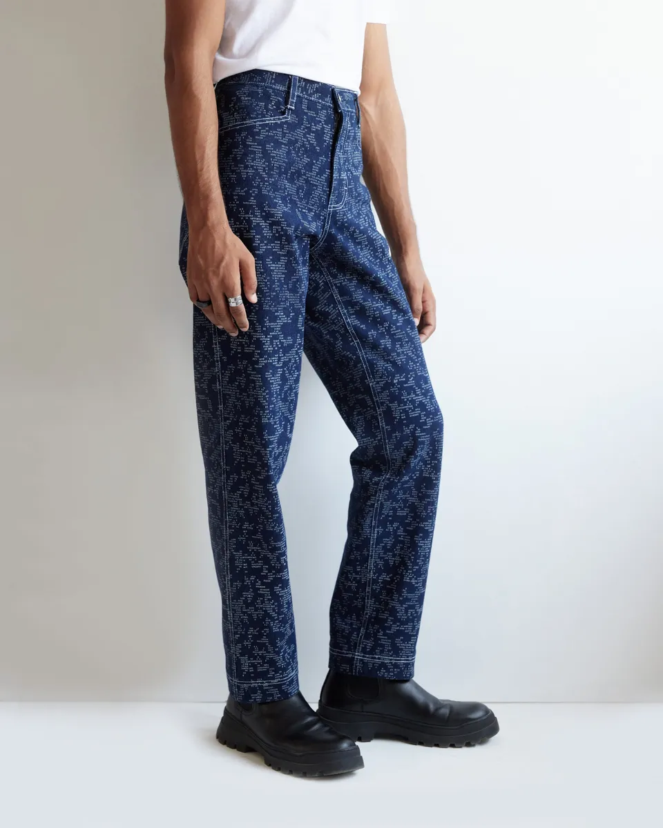 COUNTRYMADE Trousers Block Print Denim pantalon droit bleu marine